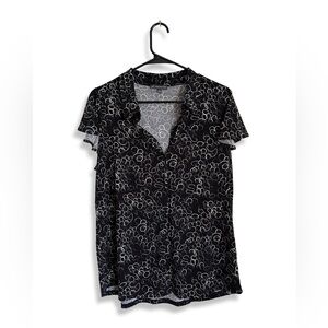 Adrianna Papell Black and White Women's Top, Button Up, ruffle sleeve || large